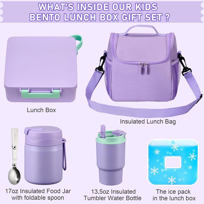 Howeemo Bento Lunch Box for Kids with 17oz Soup Thermo,Insulated Tumbler Water Bottle and Insulated Lunch Bag,Leak-Proof 3 Compartment Lunch Food Container with Ice Pack for Kids to School-Purple - Image 2